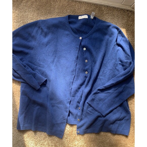 VINTAGE Cashmere Lord & Taylor Blue Cardigan Size 3X - Picture 3 of 4